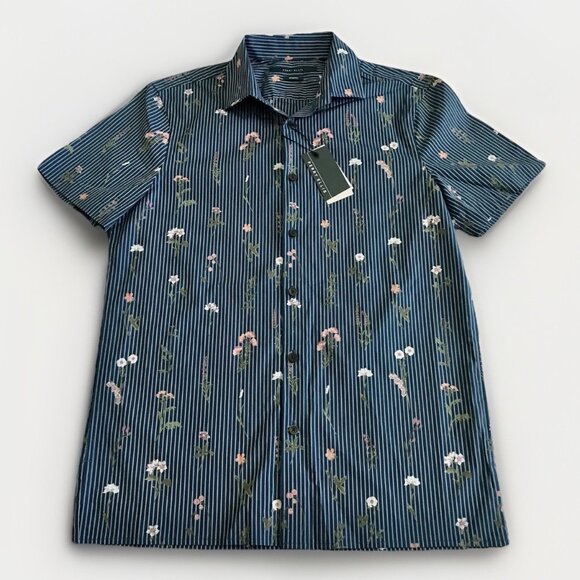 Perry Ellis Men's Blue Floral Print Stretch Shirt – Size Small NWT - Picture 6 of 10